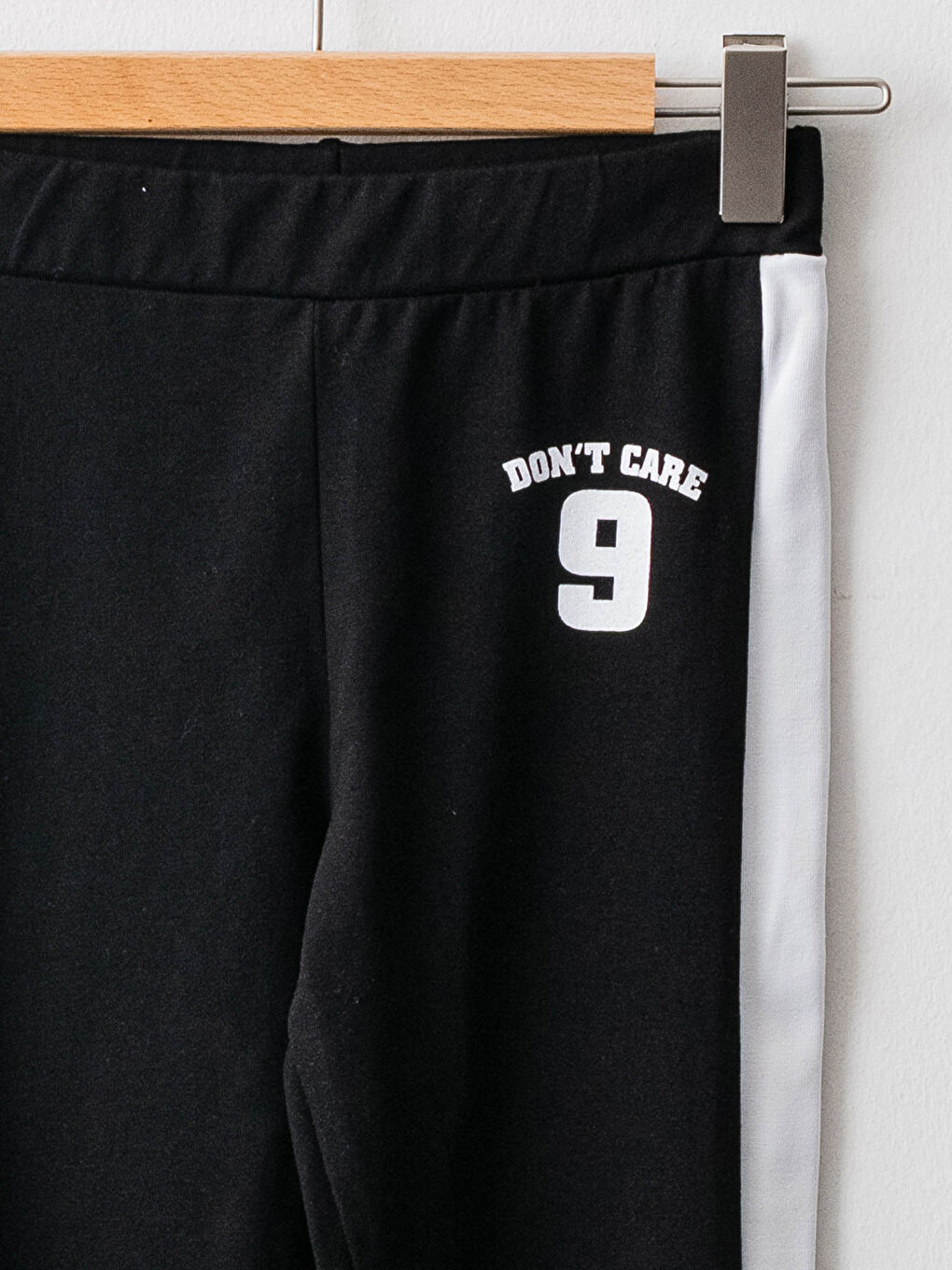 Siyah Beli Lastikli Baskılı File Detaylı Kız Çocuk Uzun Tayt-2