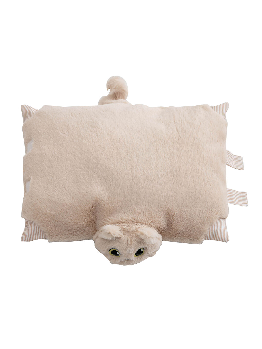 Bej Pelüş Dolgulu Nakışlı Bebek Kedi Kırlent-2