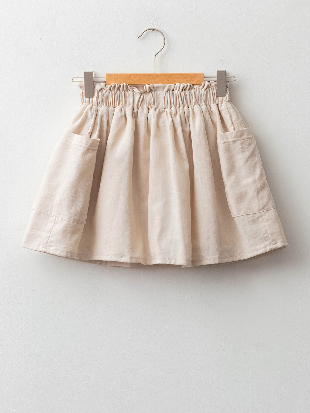 Bej Beli Lastikli Pamuklu Kız Çocuk Kloş Etek-1