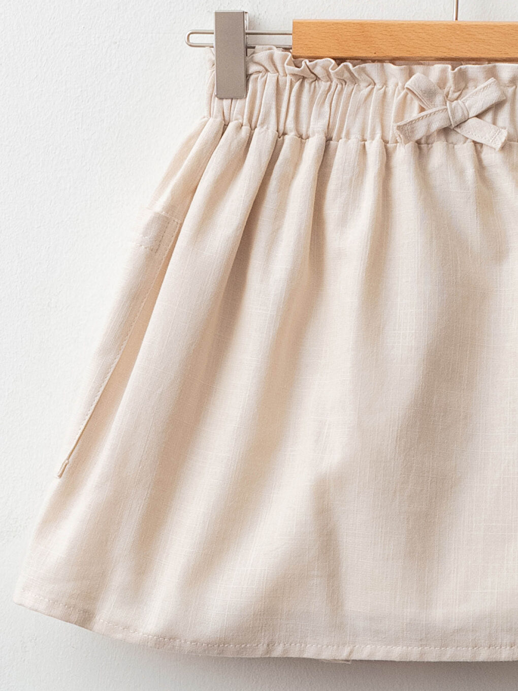 Bej Beli Lastikli Pamuklu Kız Çocuk Kloş Etek-2