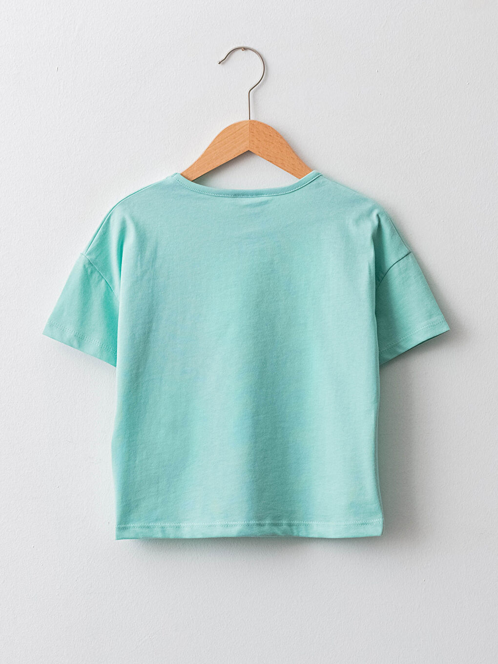 Turkuaz Bisiklet Yaka Baskılı Kısa Kollu Pamuklu Kız Çocuk Tişört-1