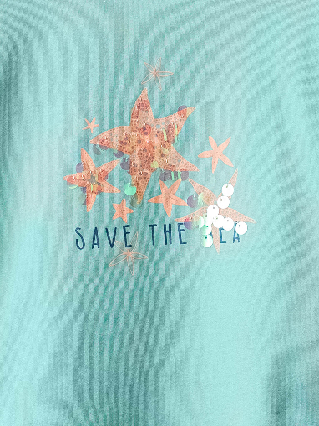 Turkuaz Bisiklet Yaka Baskılı Kısa Kollu Pamuklu Kız Çocuk Tişört-2