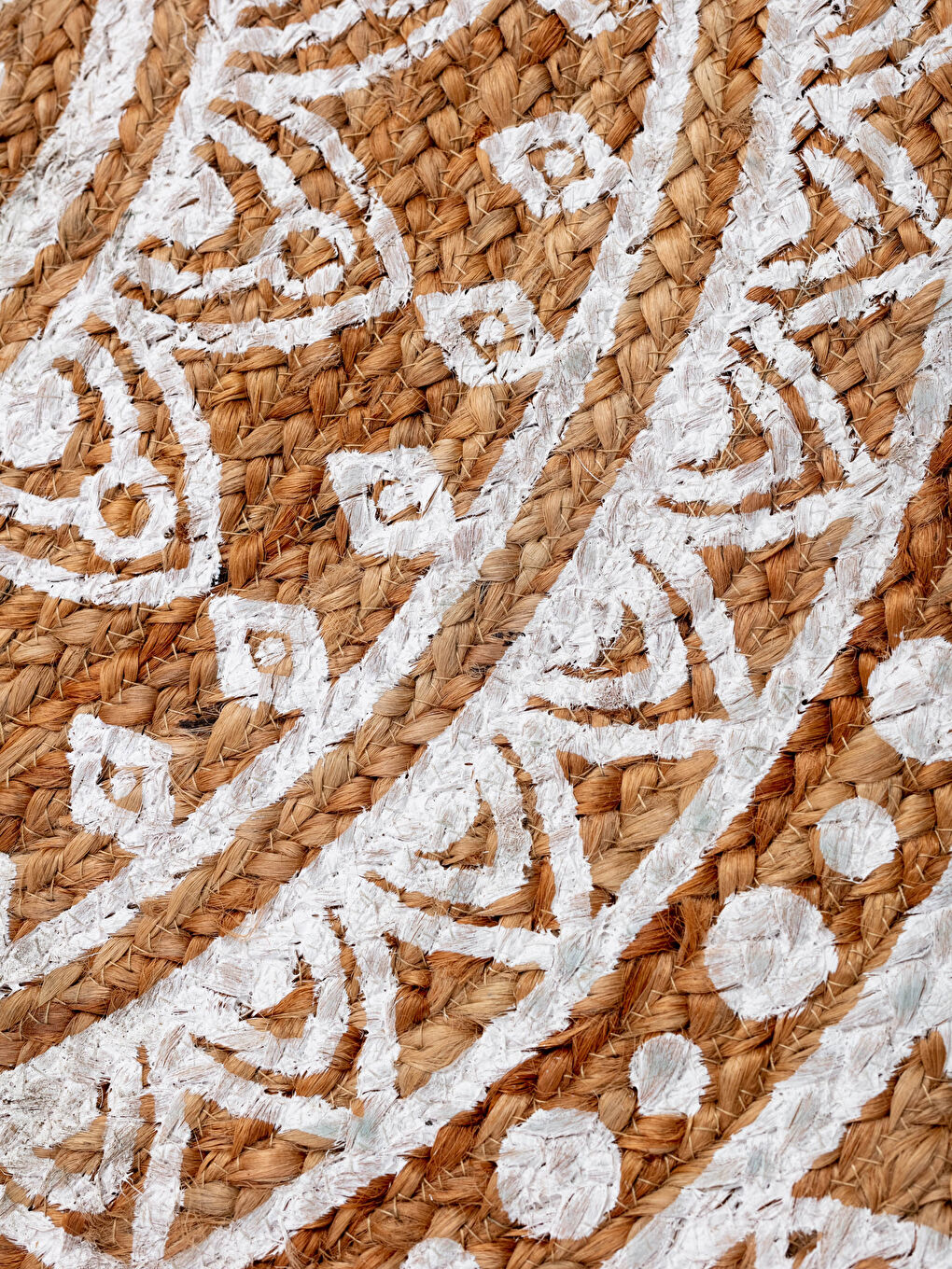 Beyaz Etnik Desenli Jüt Halı 90x90 cm-1