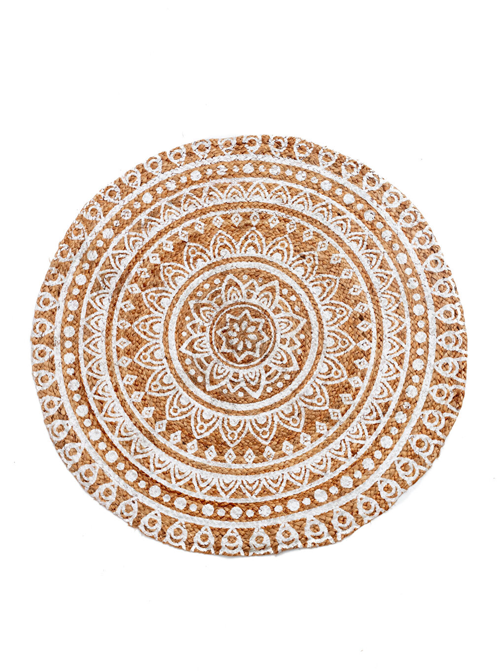 Beyaz Etnik Desenli Jüt Halı 90x90 cm-2
