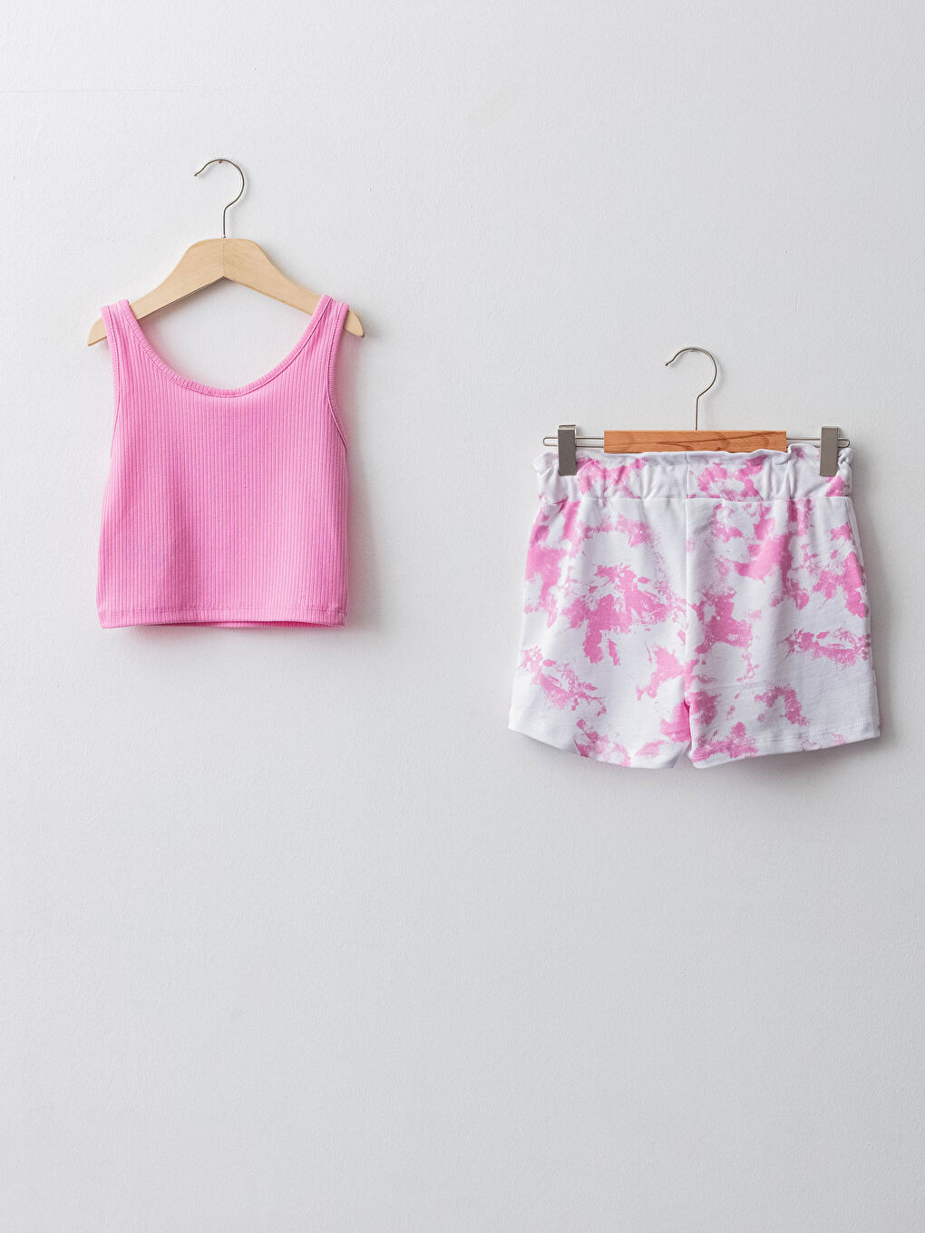 Pembe Bisiklet Yaka Baskılı Kız Çocuk Atlet ve Şort-1