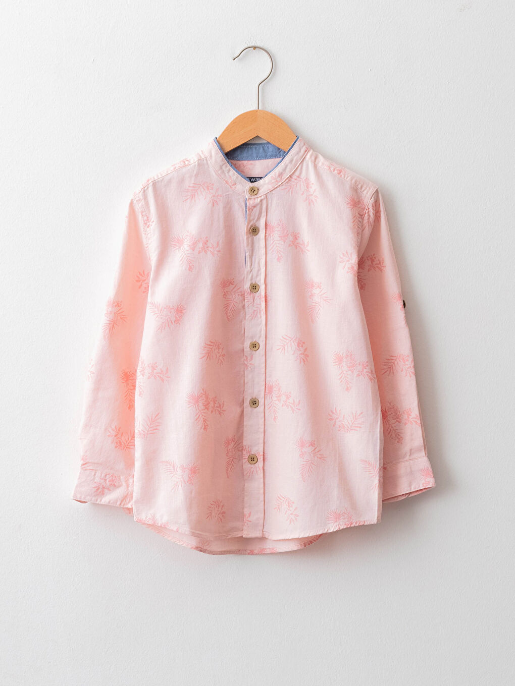 Grandad Collar Patterned Long Sleeve Cotton Boy's Shirt