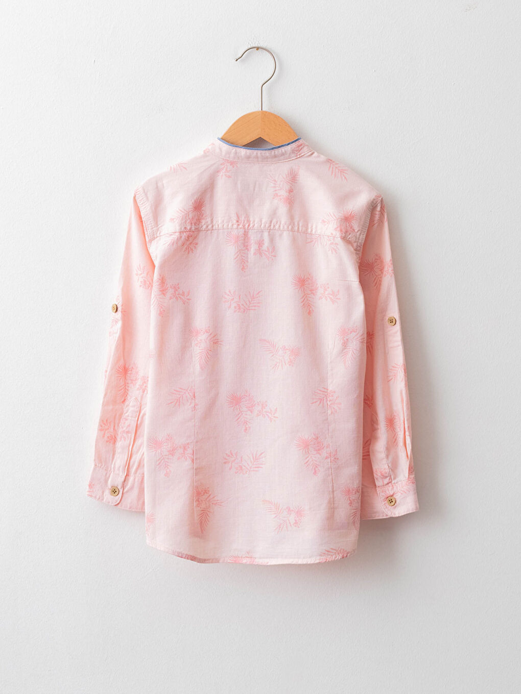 Grandad Collar Patterned Long Sleeve Cotton Boy's Shirt-1