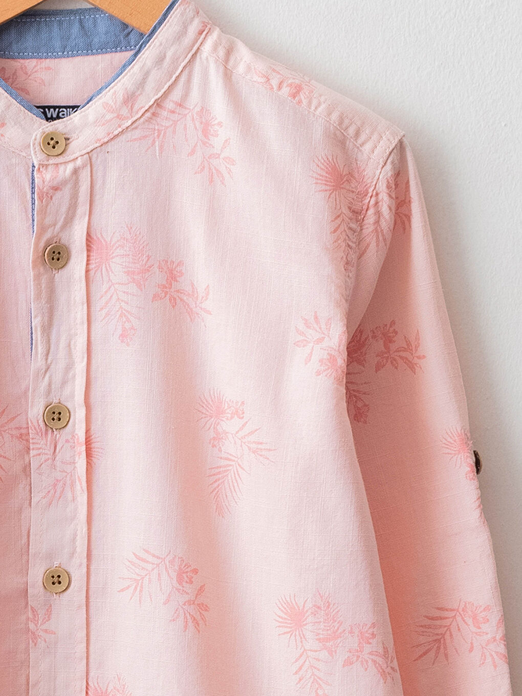 Grandad Collar Patterned Long Sleeve Cotton Boy's Shirt-2