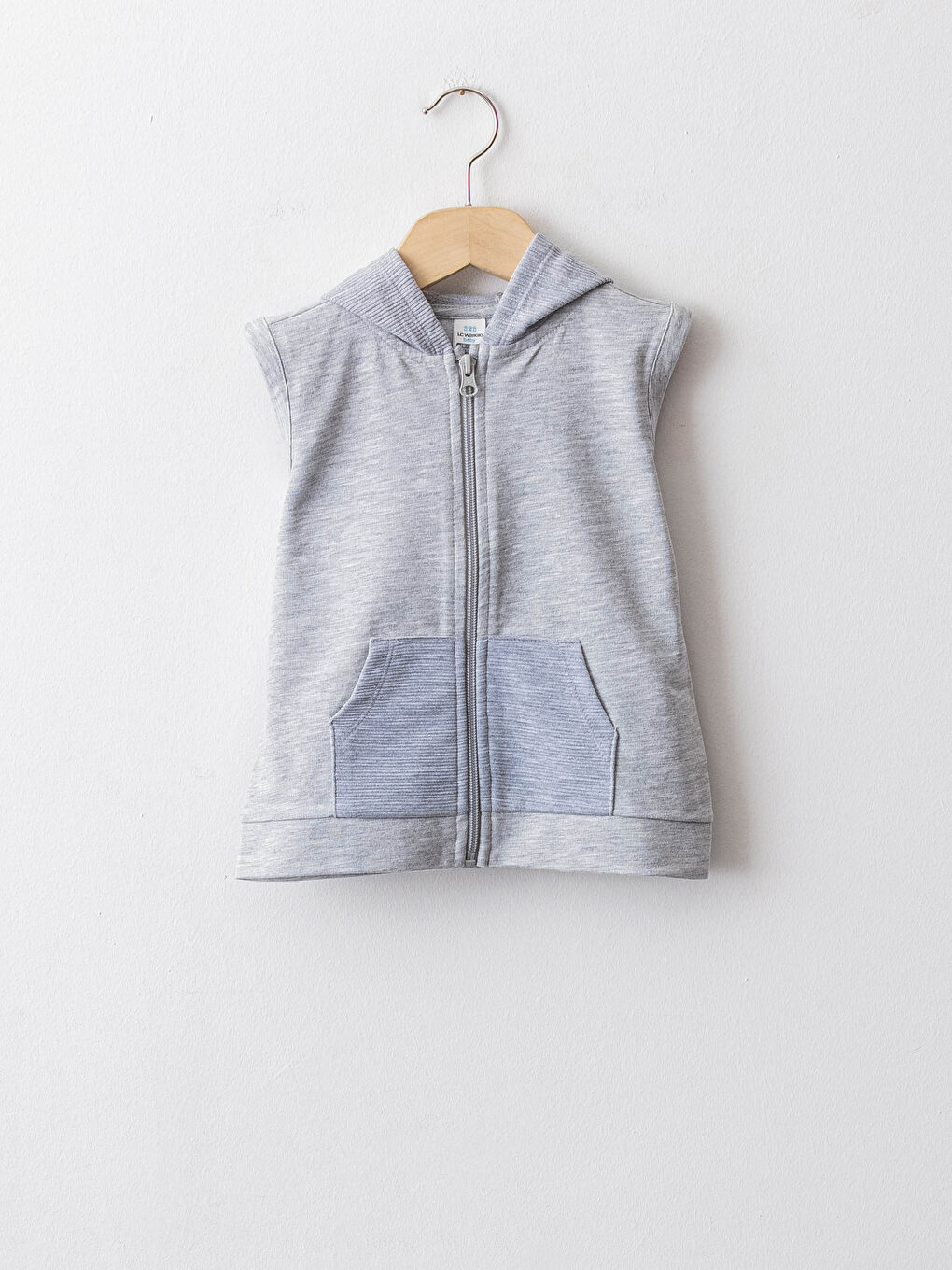 Gri Kapüşonlu Basic Erkek Bebek Fermuarlı Yelek