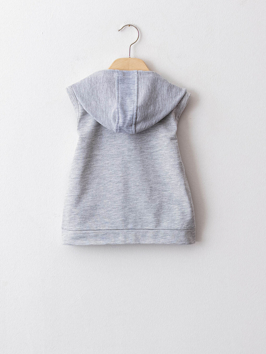 Gri Kapüşonlu Basic Erkek Bebek Fermuarlı Yelek-1