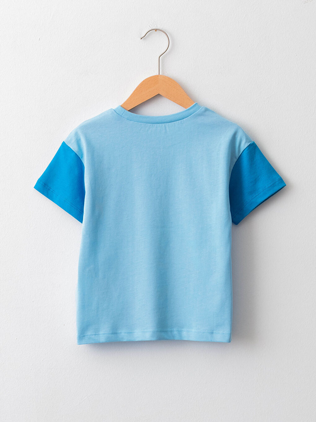 Mavi Yazı Baskılı Bisiklet Yaka Kısa Kol Pamuklu Erkek Bebek Tişört-1