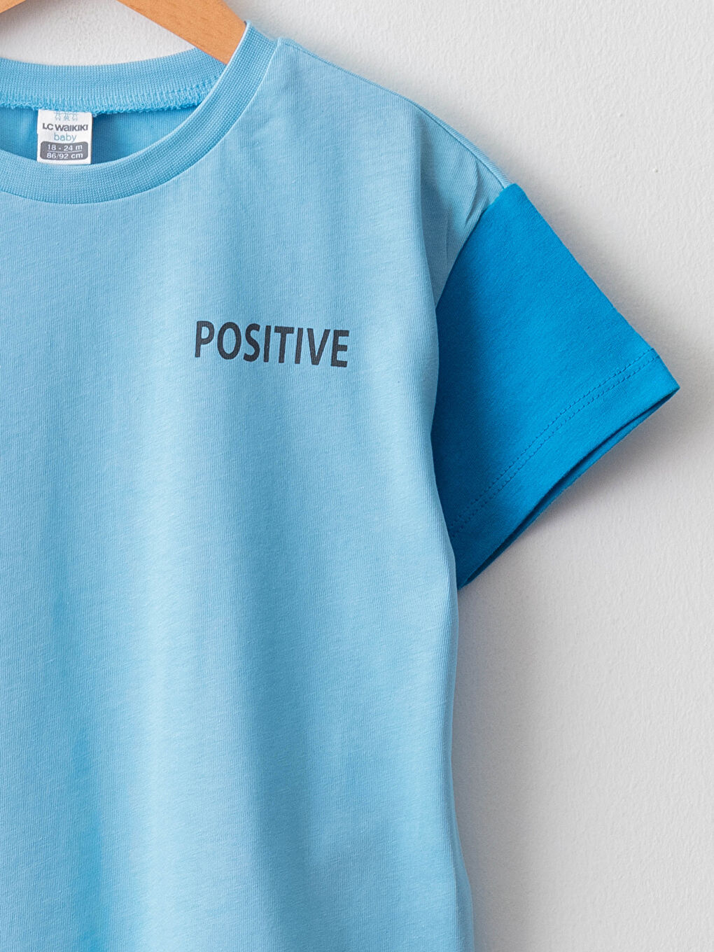 Mavi Yazı Baskılı Bisiklet Yaka Kısa Kol Pamuklu Erkek Bebek Tişört-2