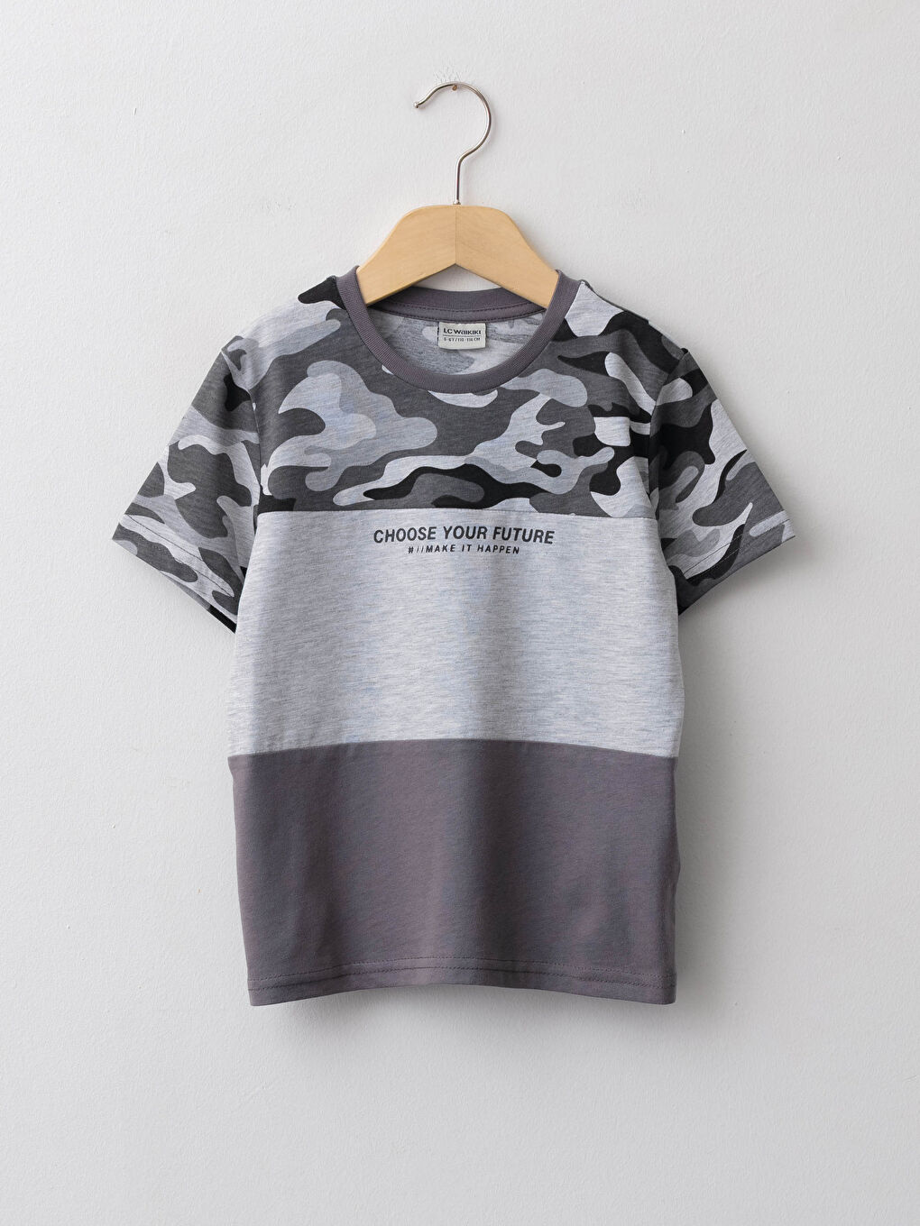 Antrasit Bisiklet Yaka Baskılı Kısa Kollu Erkek Çocuk Tişört