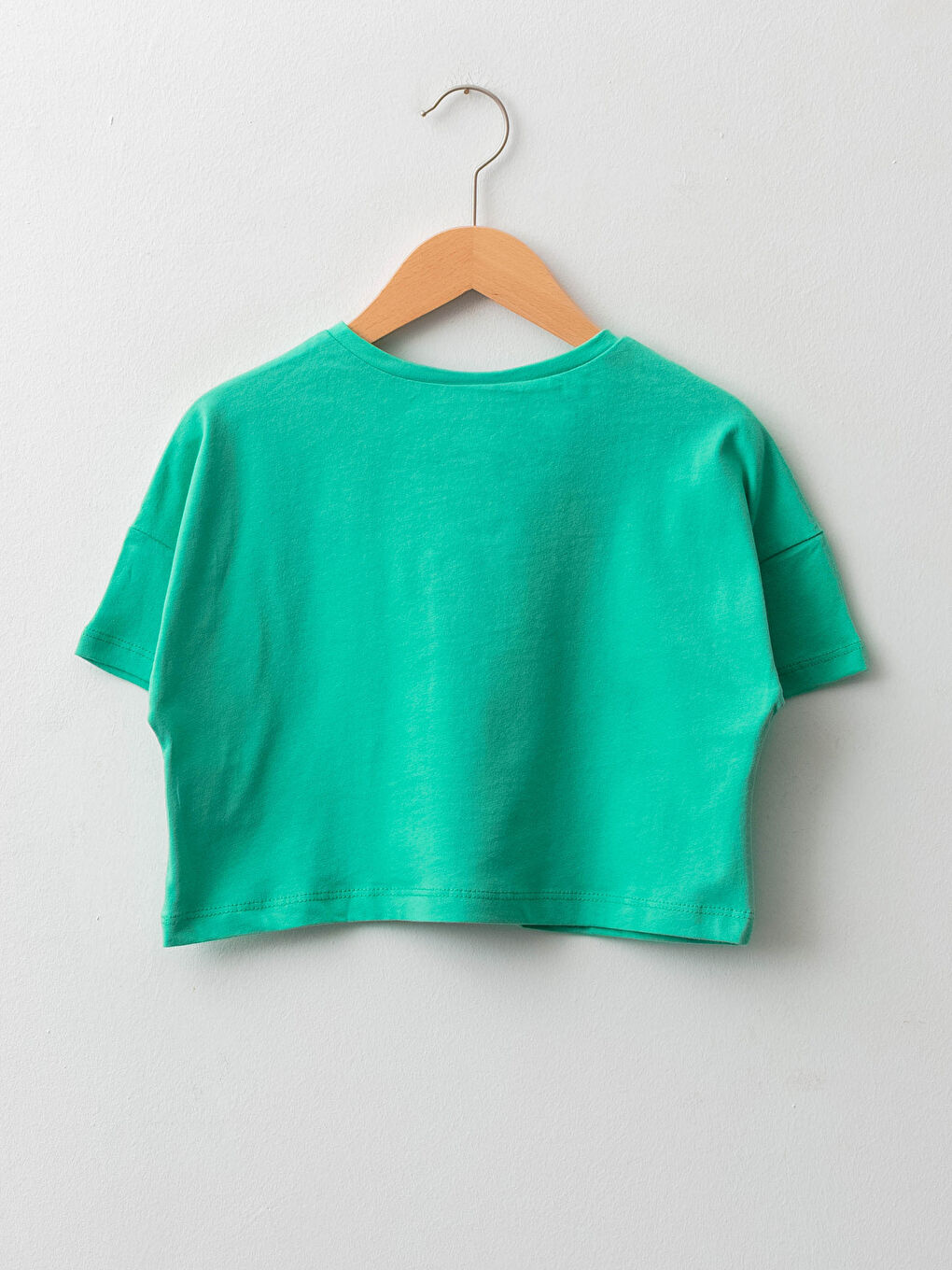 Yeşil Bisiklet Yaka Baskılı Kısa Kollu Kız Çocuk Tişört-1