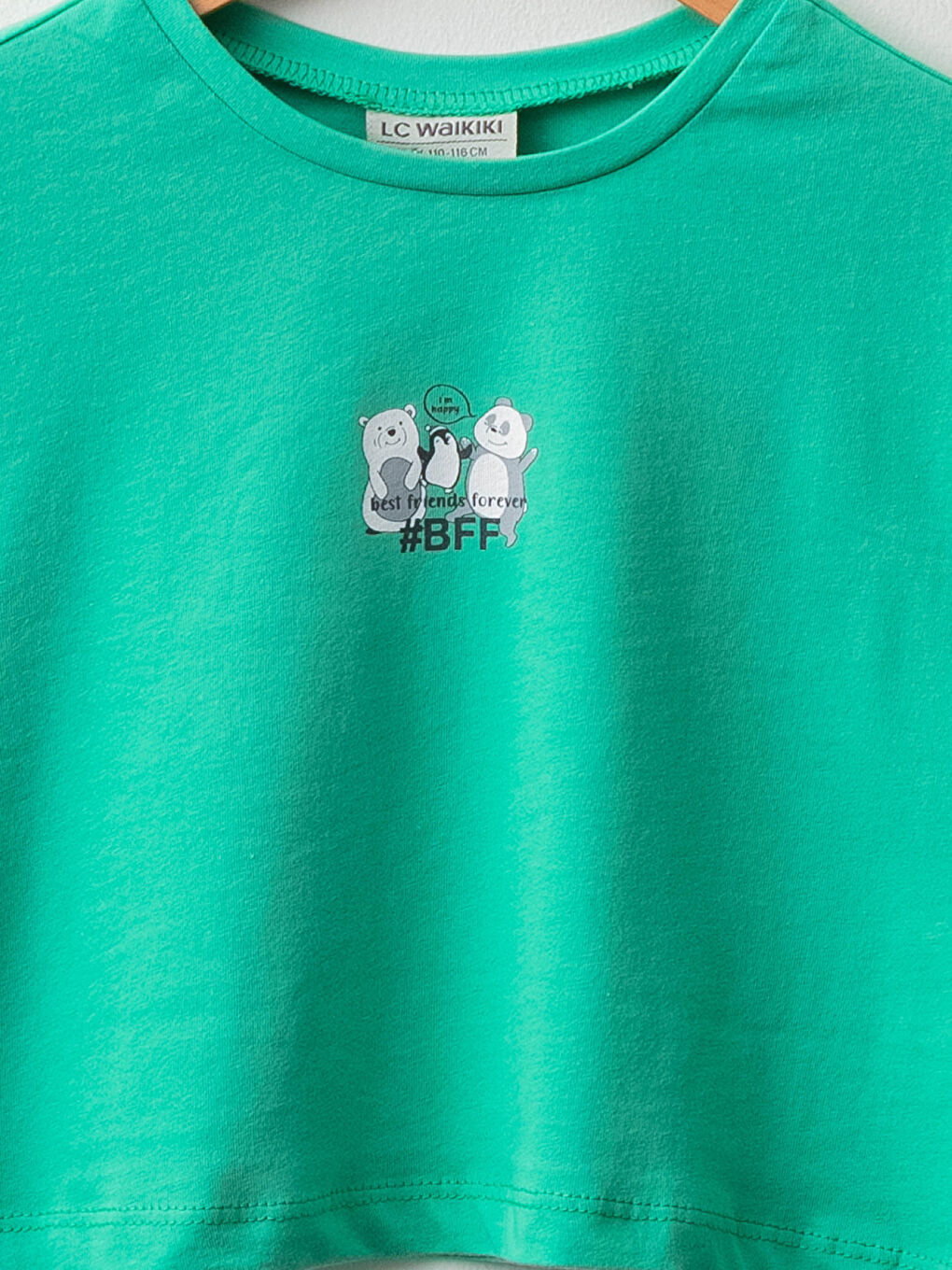 Yeşil Bisiklet Yaka Baskılı Kısa Kollu Kız Çocuk Tişört-2