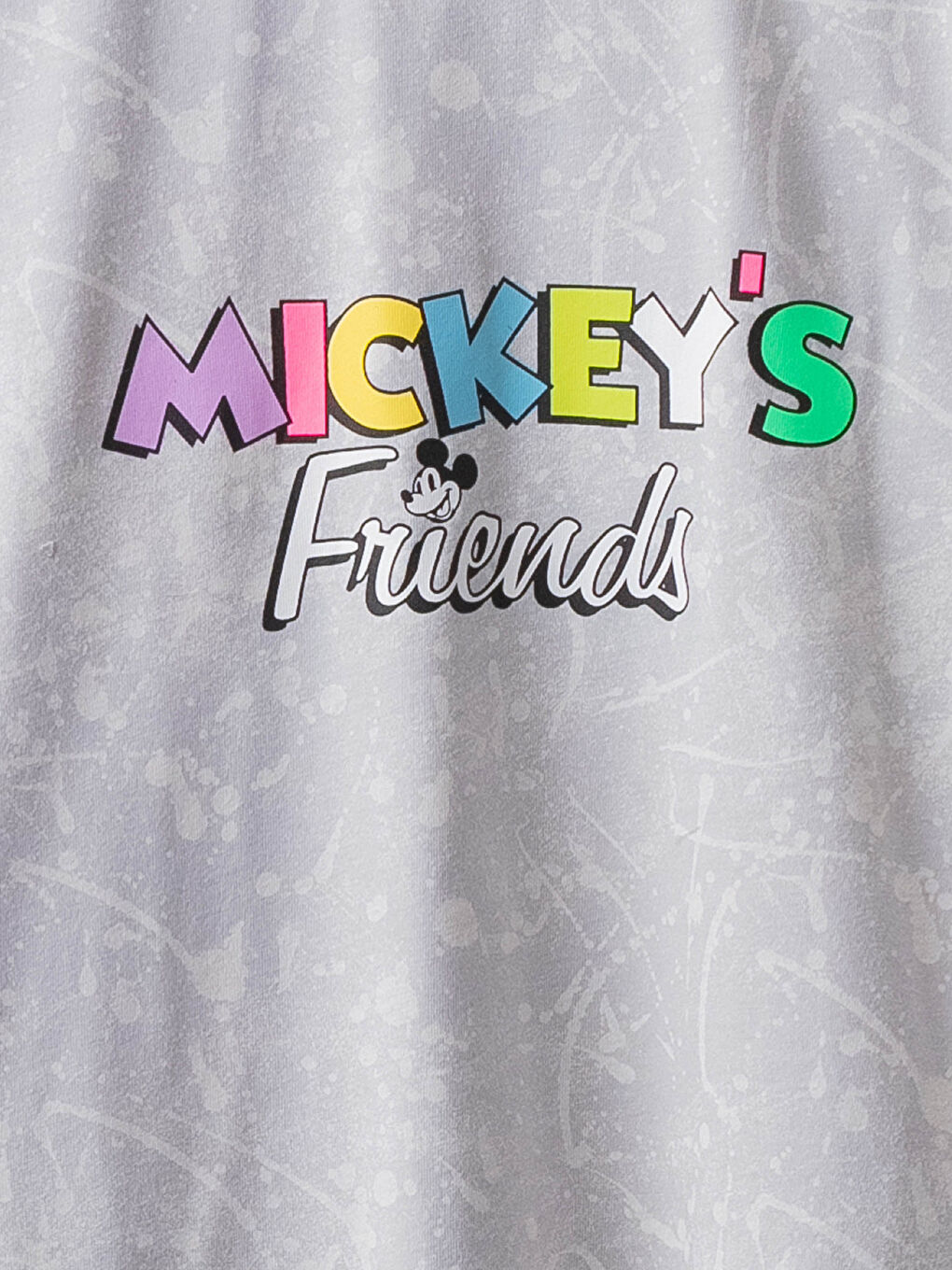 Gri Bisiklet Yaka Mickey Mouse Baskılı Kısa Kollu Kız Çocuk Crop Tişört-2