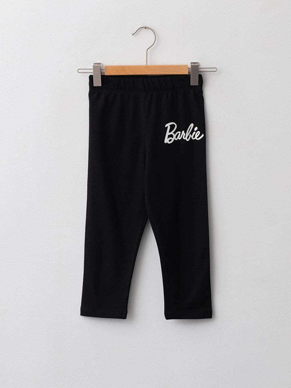 Siyah Beli Lastikli Barbie Baskılı Pamuklu Kız Çocuk Tayt-1