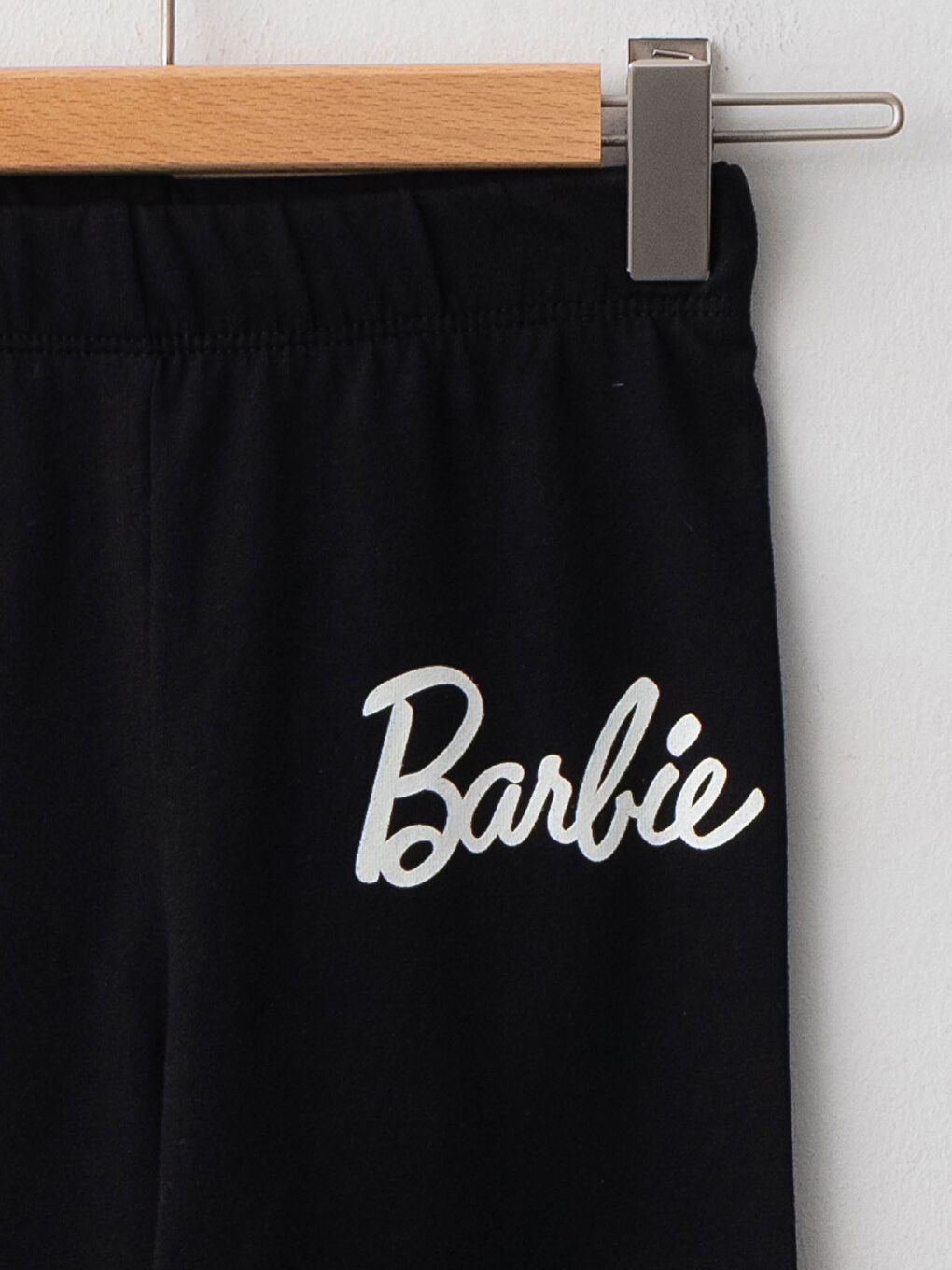 Siyah Beli Lastikli Barbie Baskılı Pamuklu Kız Çocuk Tayt-3