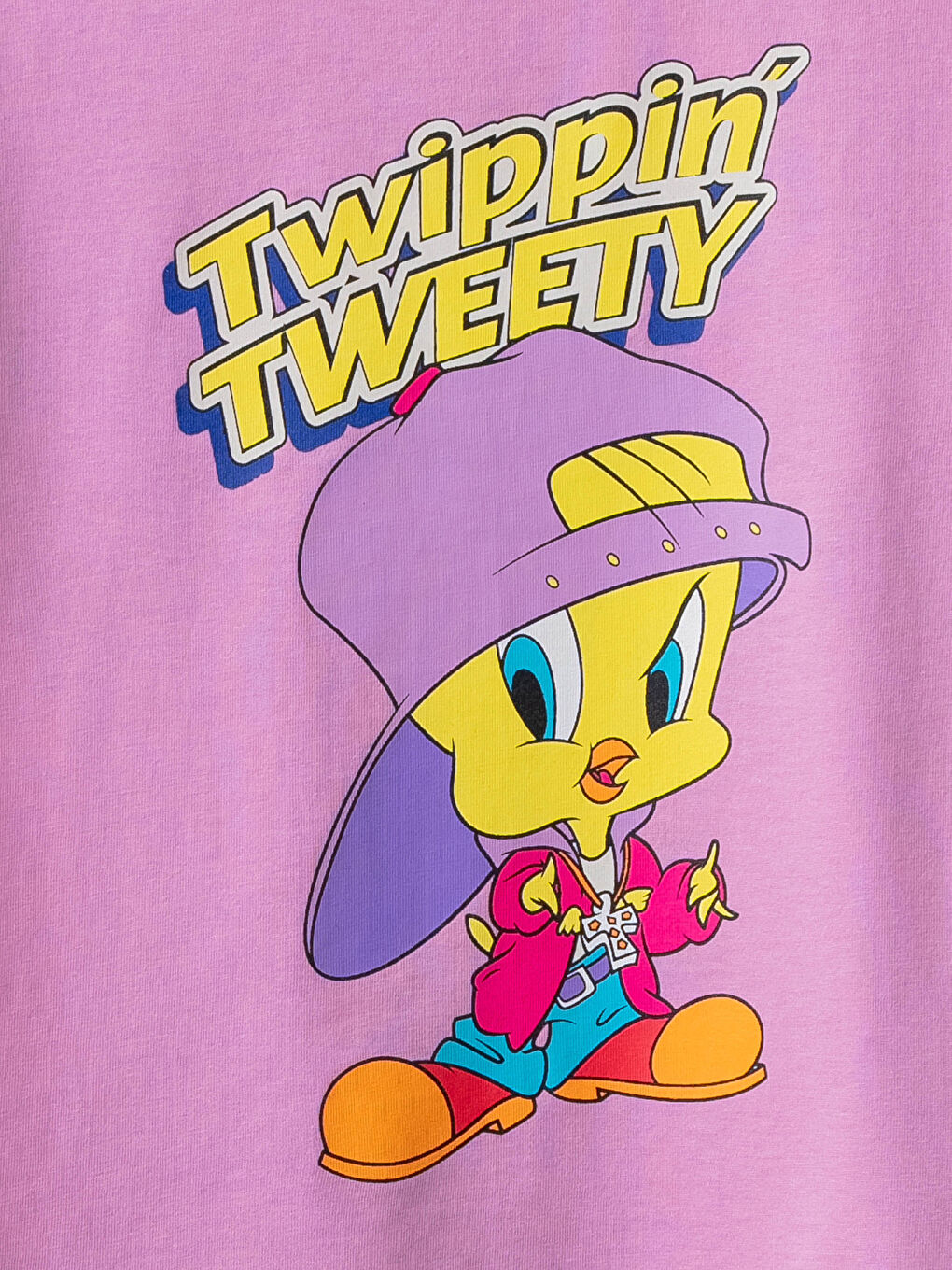 Crew Neck Tweety Printed Short Sleeve Cotton Girls T-Shirt-4