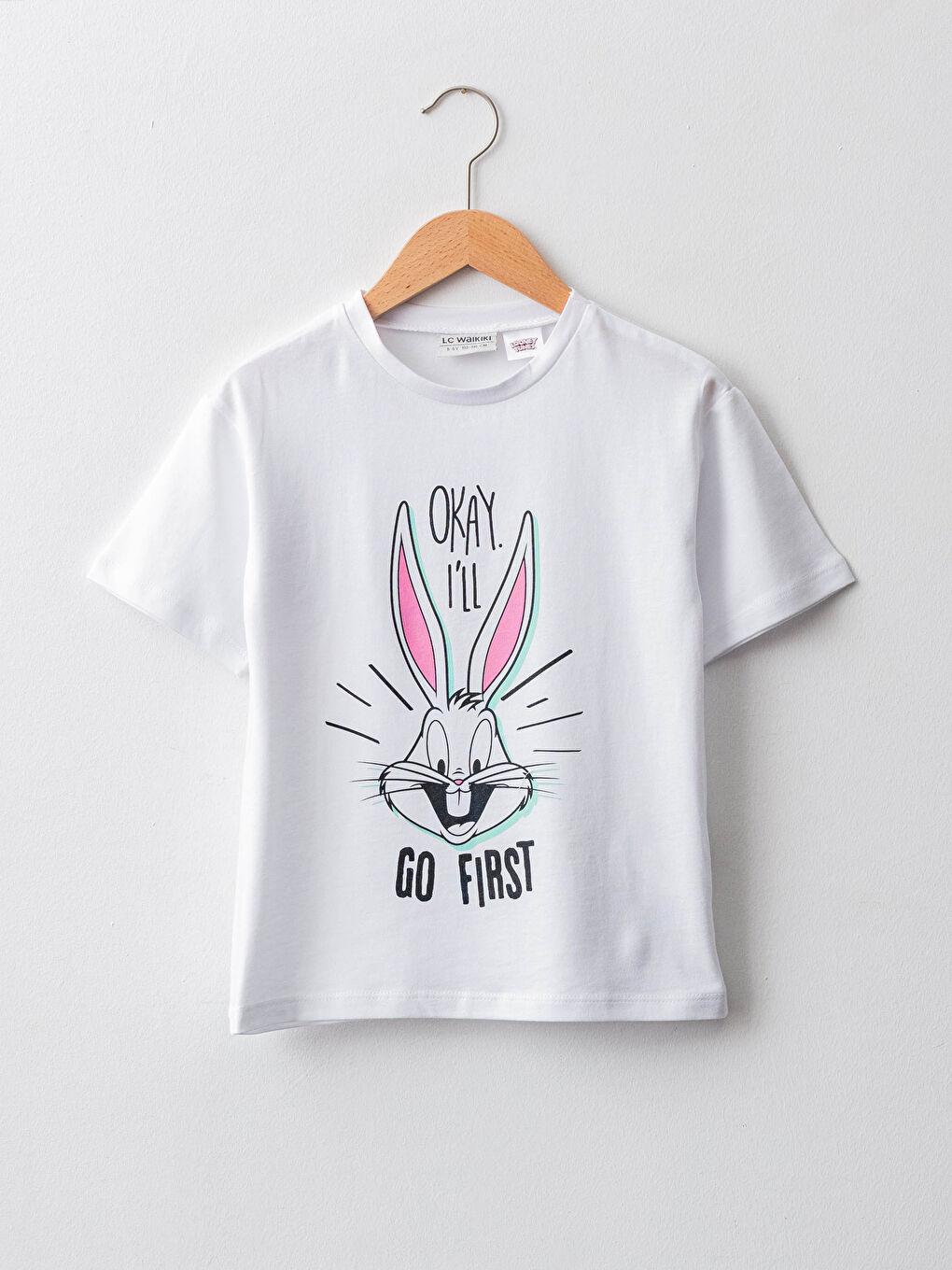 Crew Neck Bugs Bunny Printed Short Sleeve Girls' T-Shirt