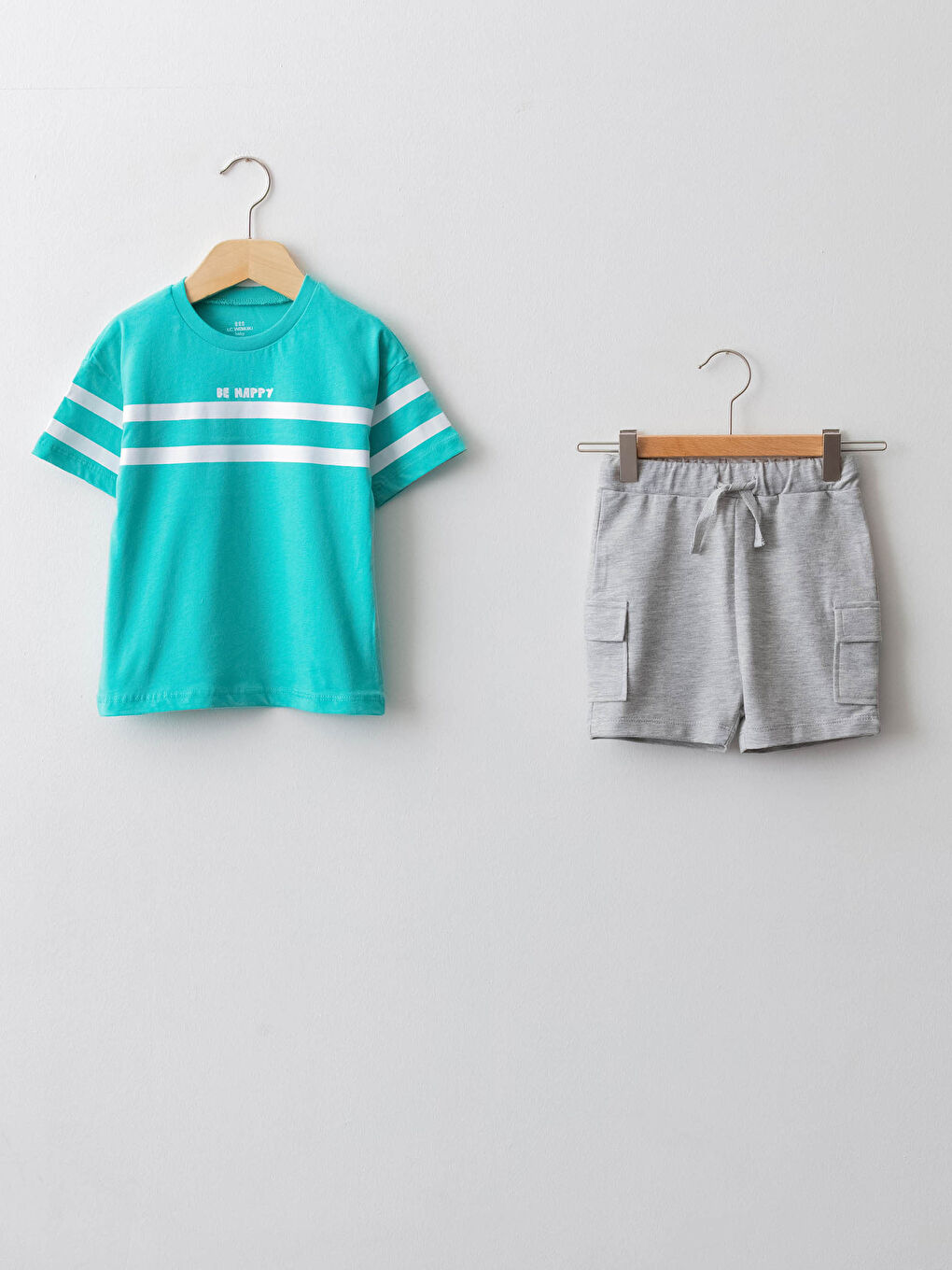 Crew Neck Short Sleeve Striped Baby Boys' T-Shirt and Shorts 2 Pack Set