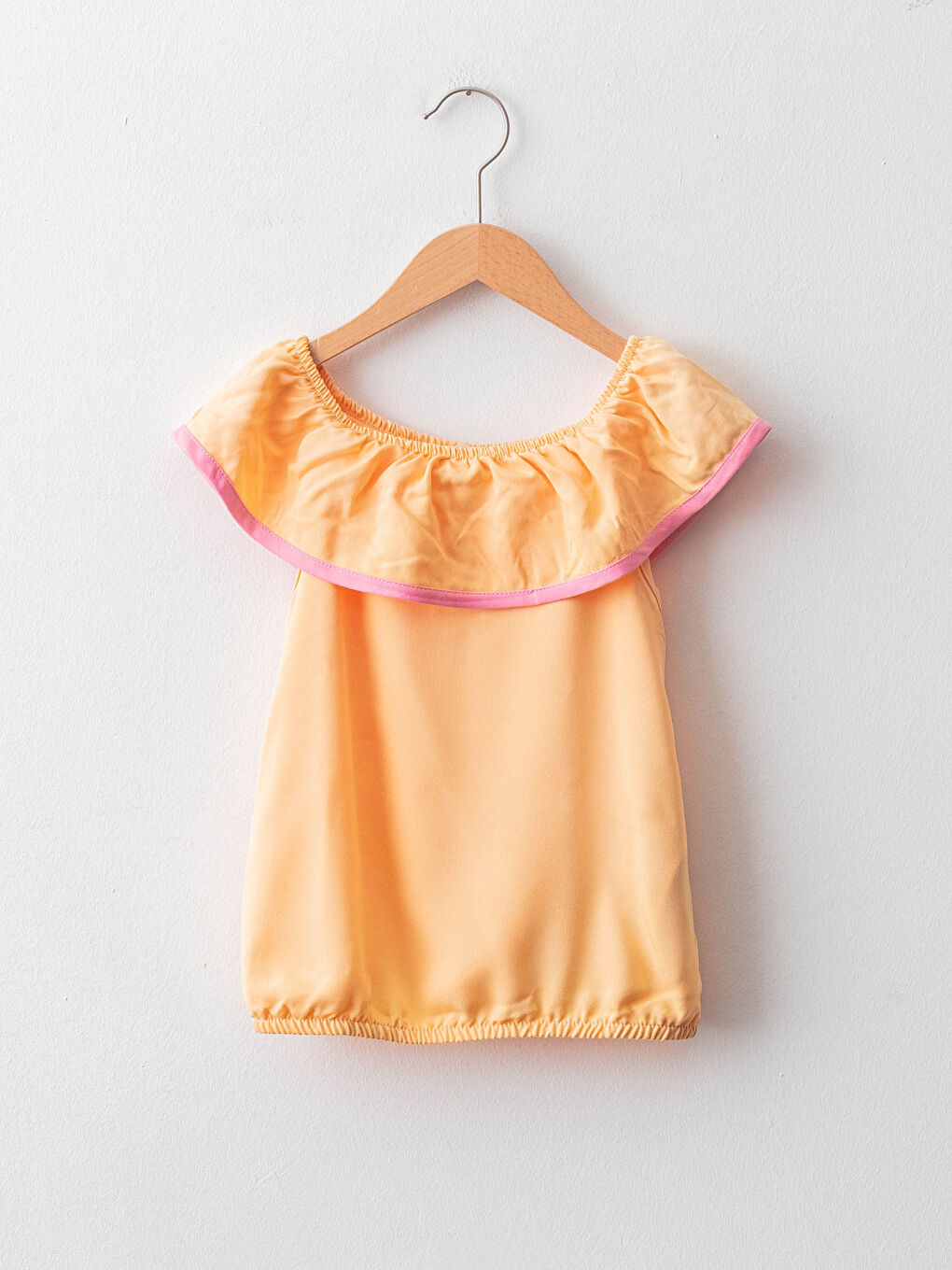 Turuncu Kayık Yaka Basic Viskon Kız Çocuk Bluz