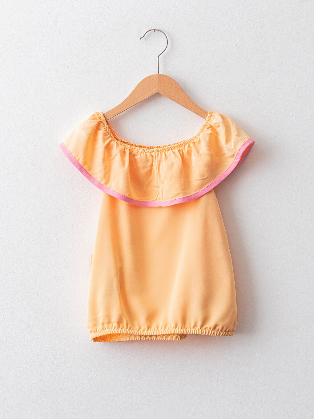 Turuncu Kayık Yaka Basic Viskon Kız Çocuk Bluz-1