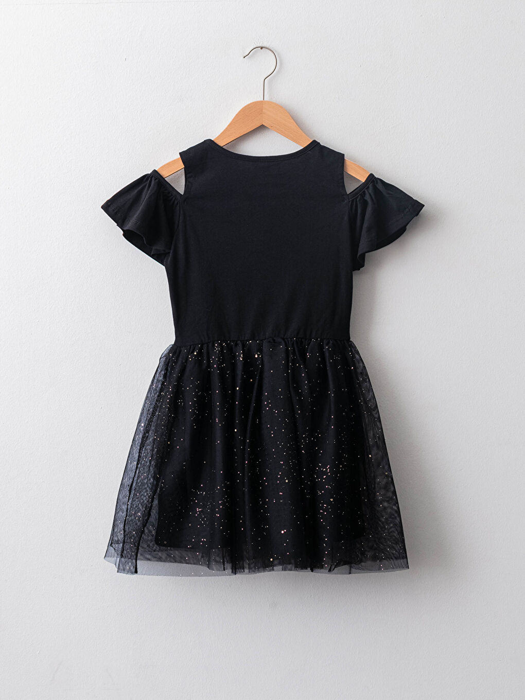 Robe Fille à Col Rond Imprimée avec Détail en Tulle et Manches Courtes-1