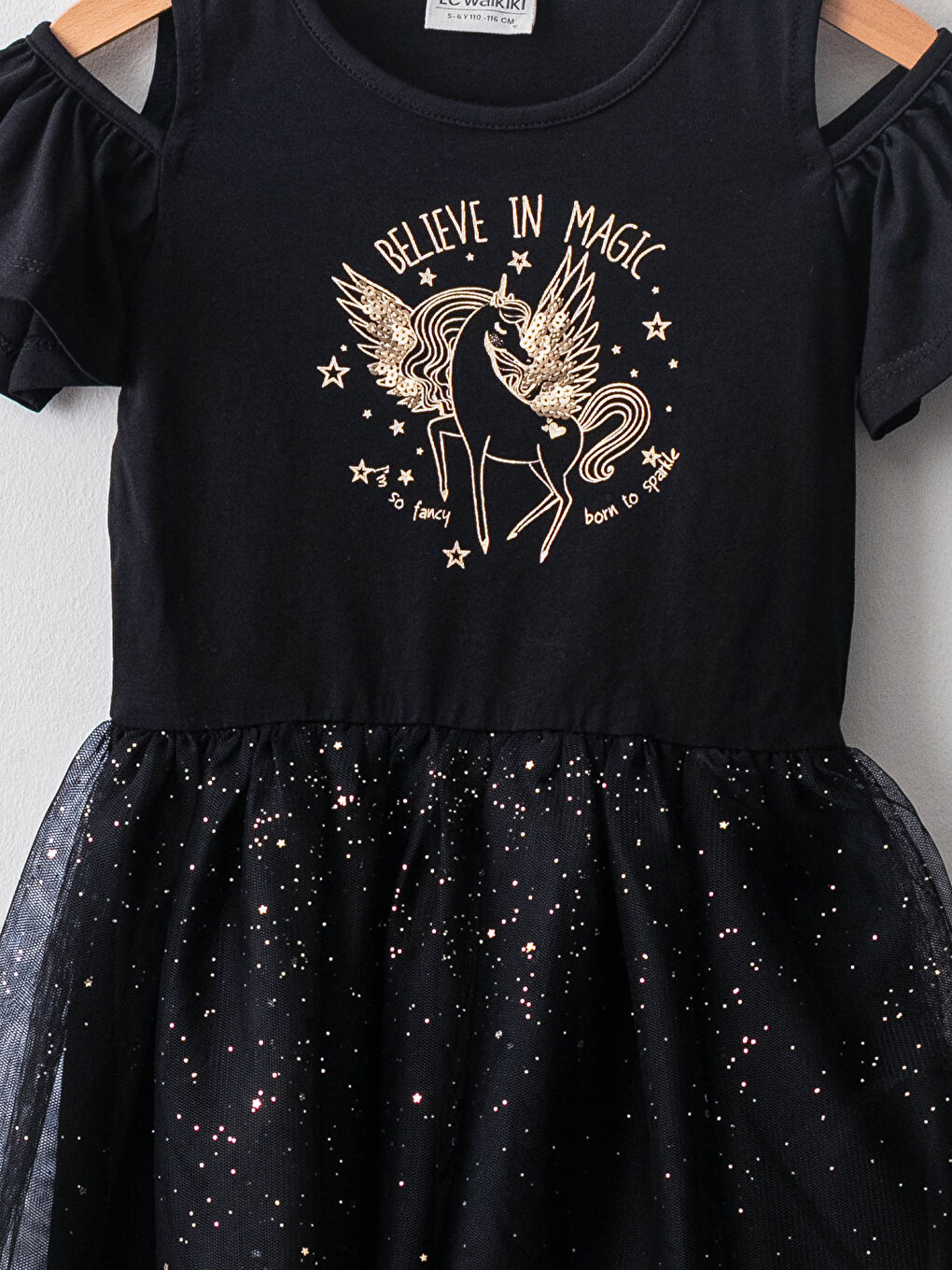 Robe Fille à Col Rond Imprimée avec Détail en Tulle et Manches Courtes-2