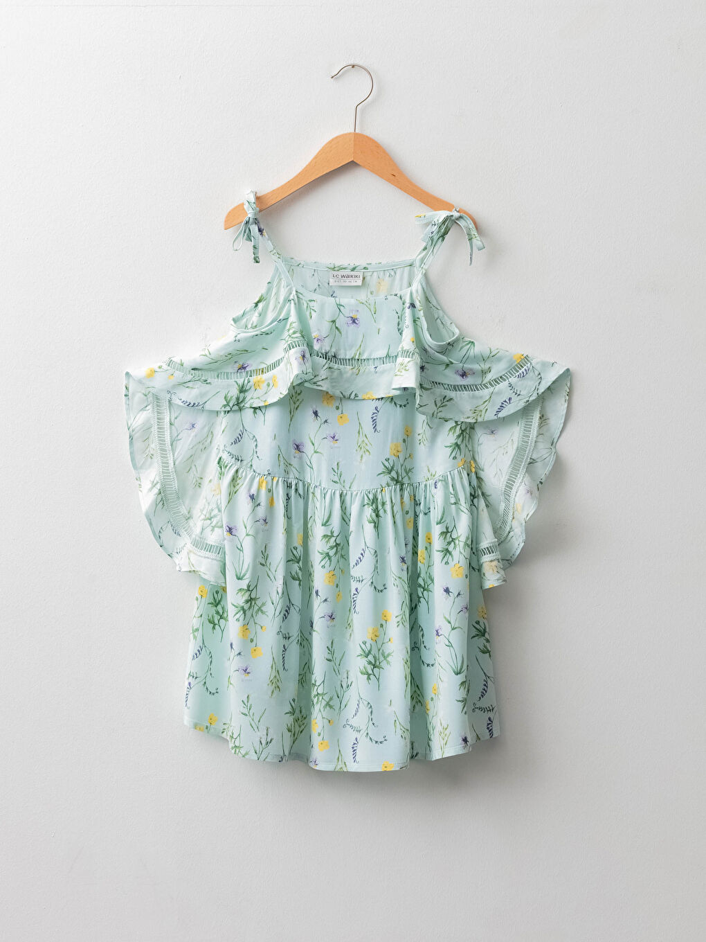 Robe Enfant Fille En Viscose À Fines Bretelles À Motifs Avec Détails Volants Col Carré