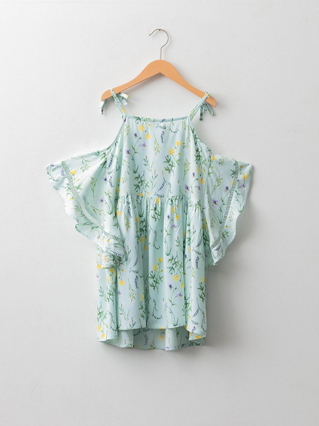 Robe Enfant Fille En Viscose À Fines Bretelles À Motifs Avec Détails Volants Col Carré-1
