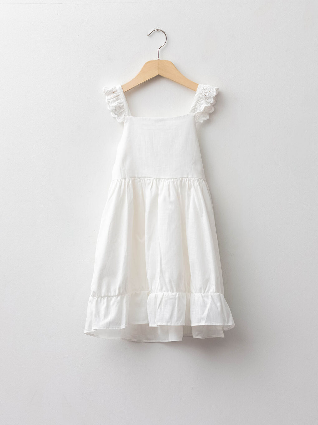 Square Neck Basic Frill Detailed Strap Poplin Girl Dress-1