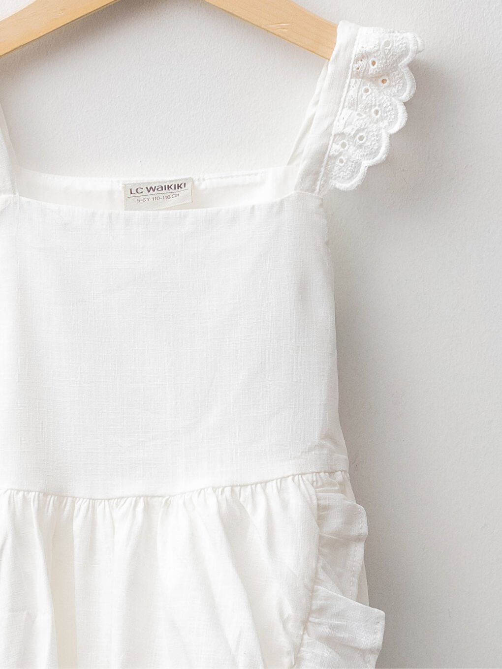 Square Neck Basic Frill Detailed Strap Poplin Girl Dress-2