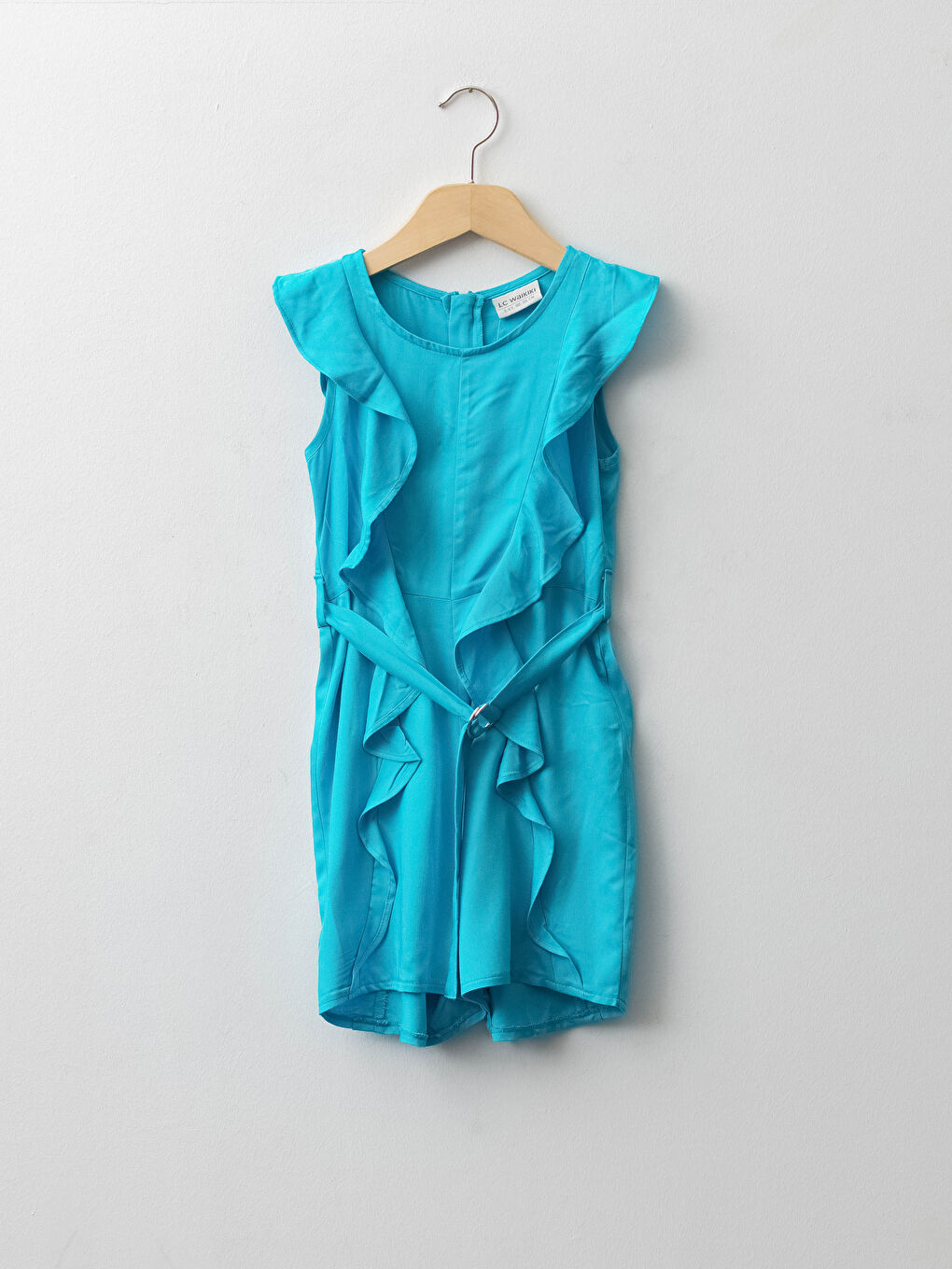 Crew Neck Basic Frill Detailed Viscose Girl Overalls