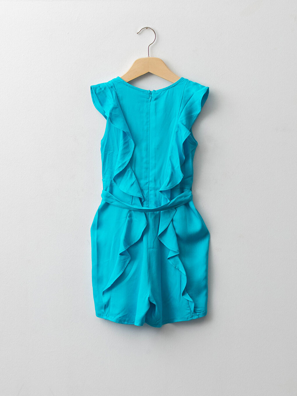 Crew Neck Basic Frill Detailed Viscose Girl Overalls-1