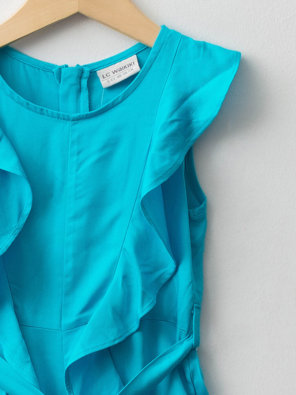 Crew Neck Basic Frill Detailed Viscose Girl Overalls-2