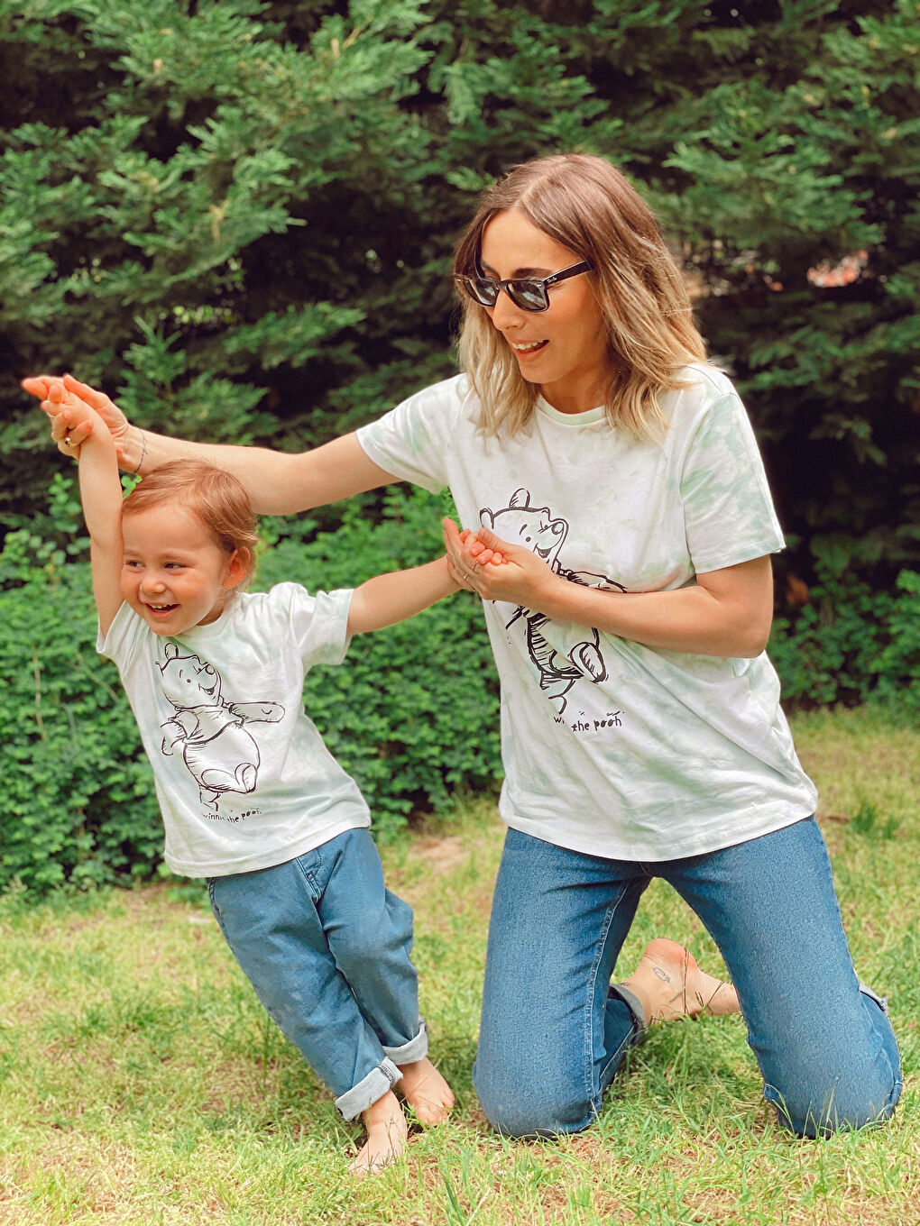 Crew Neck Short Sleeve Winnie the Pooh Printed Baby Boy T-Shirt Mother Son Combination-1