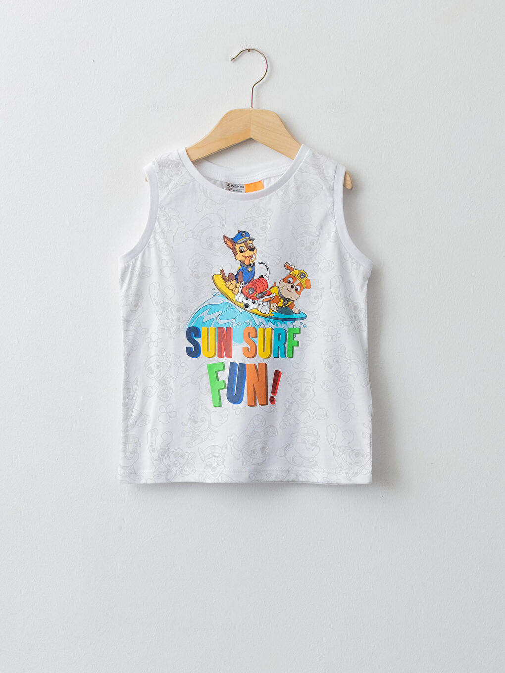 Beyaz Bisiklet Yaka Paw Patrol Baskılı Pamuklu Erkek Çocuk Atlet