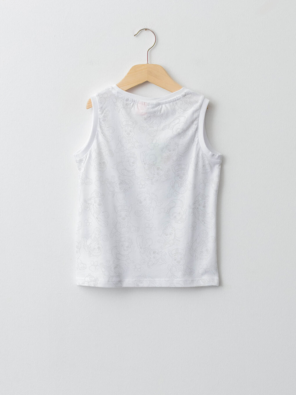 Beyaz Bisiklet Yaka Paw Patrol Baskılı Pamuklu Erkek Çocuk Atlet-1