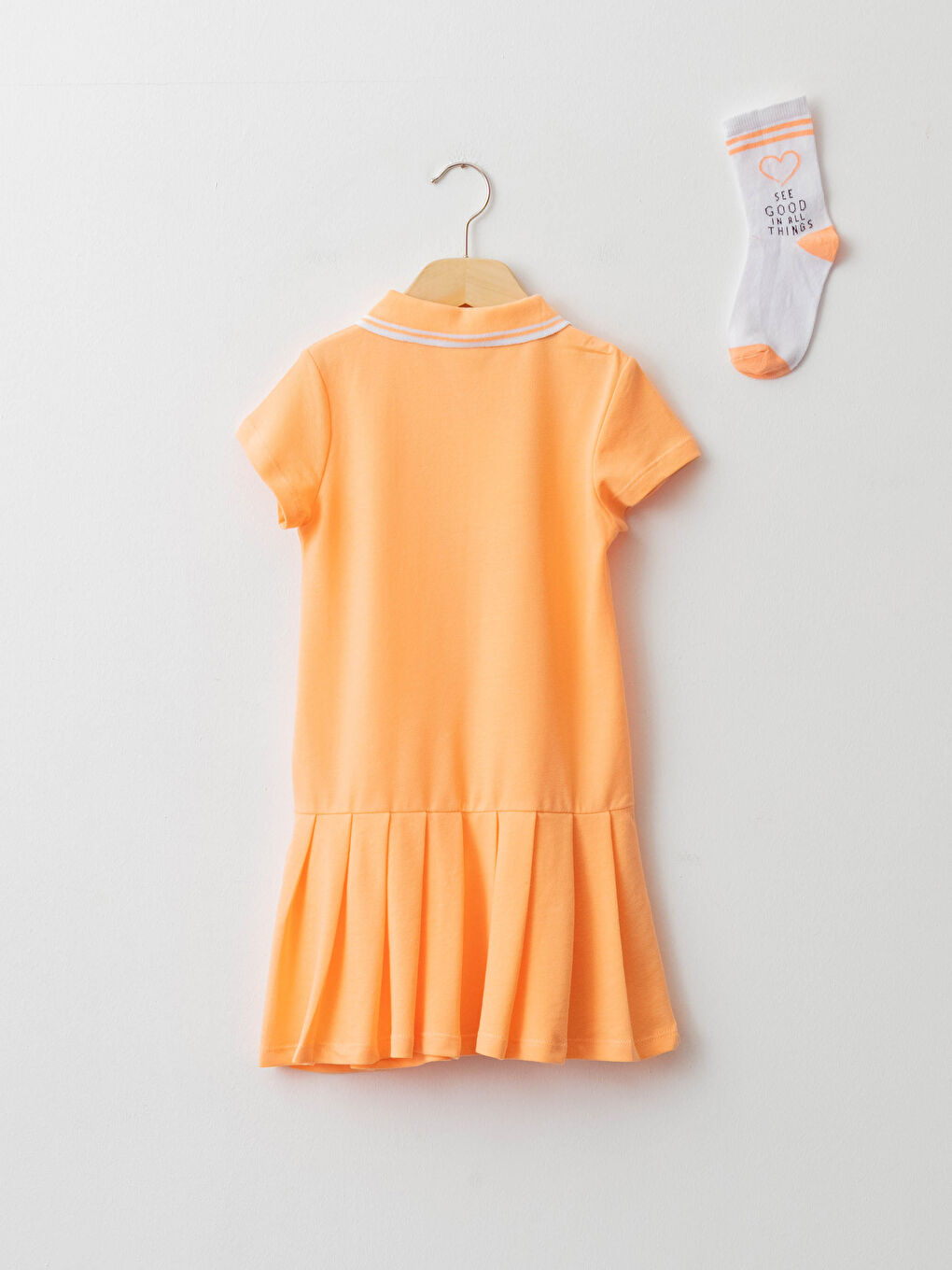 Polo Neck Short Sleeve Printed Girls' Dress and Socks-1