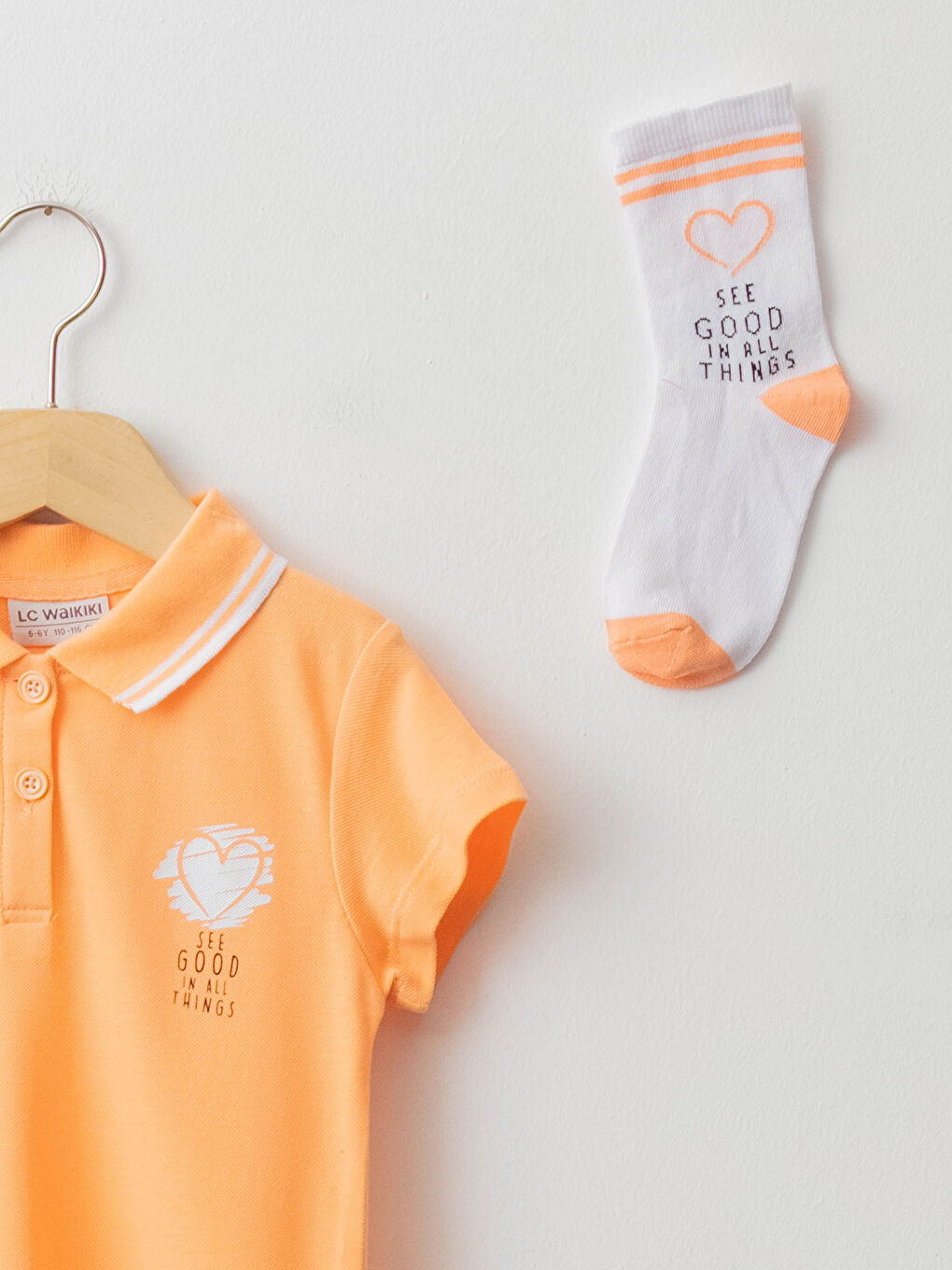 Polo Neck Short Sleeve Printed Girls' Dress and Socks-2