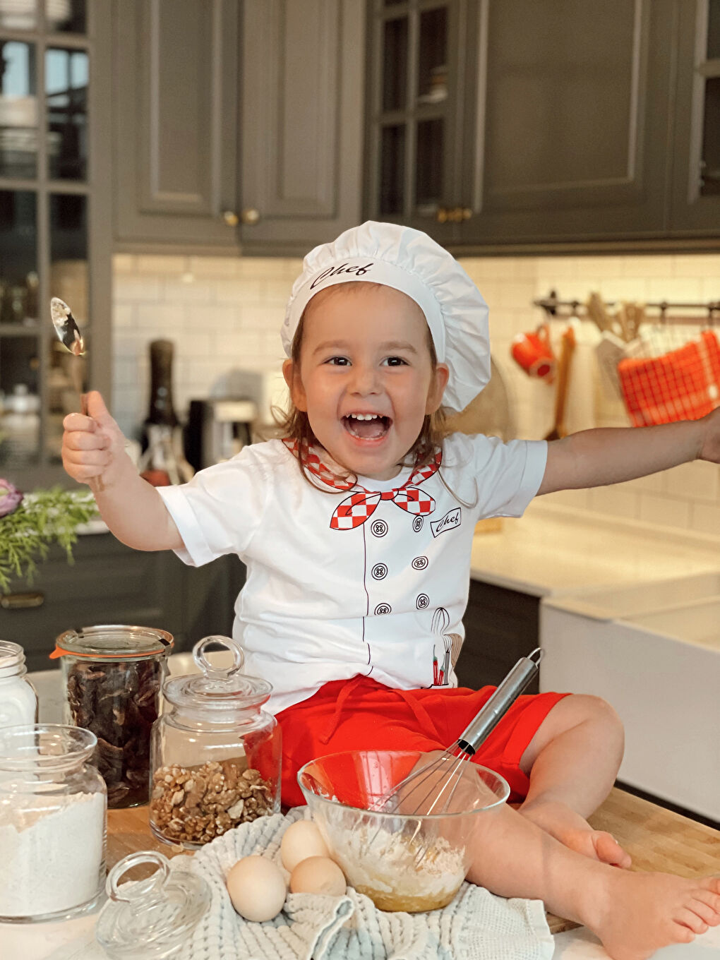 Crew Neck Short Sleeve Printed Cotton Baby Boy Chef Costume -S1JE55Z1-FFB