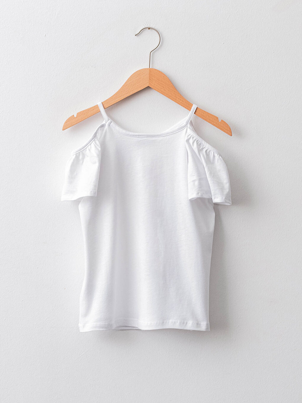 Дөңгелек жағалы принтті иықтан түсетін мақта қыз балалар футболка-1