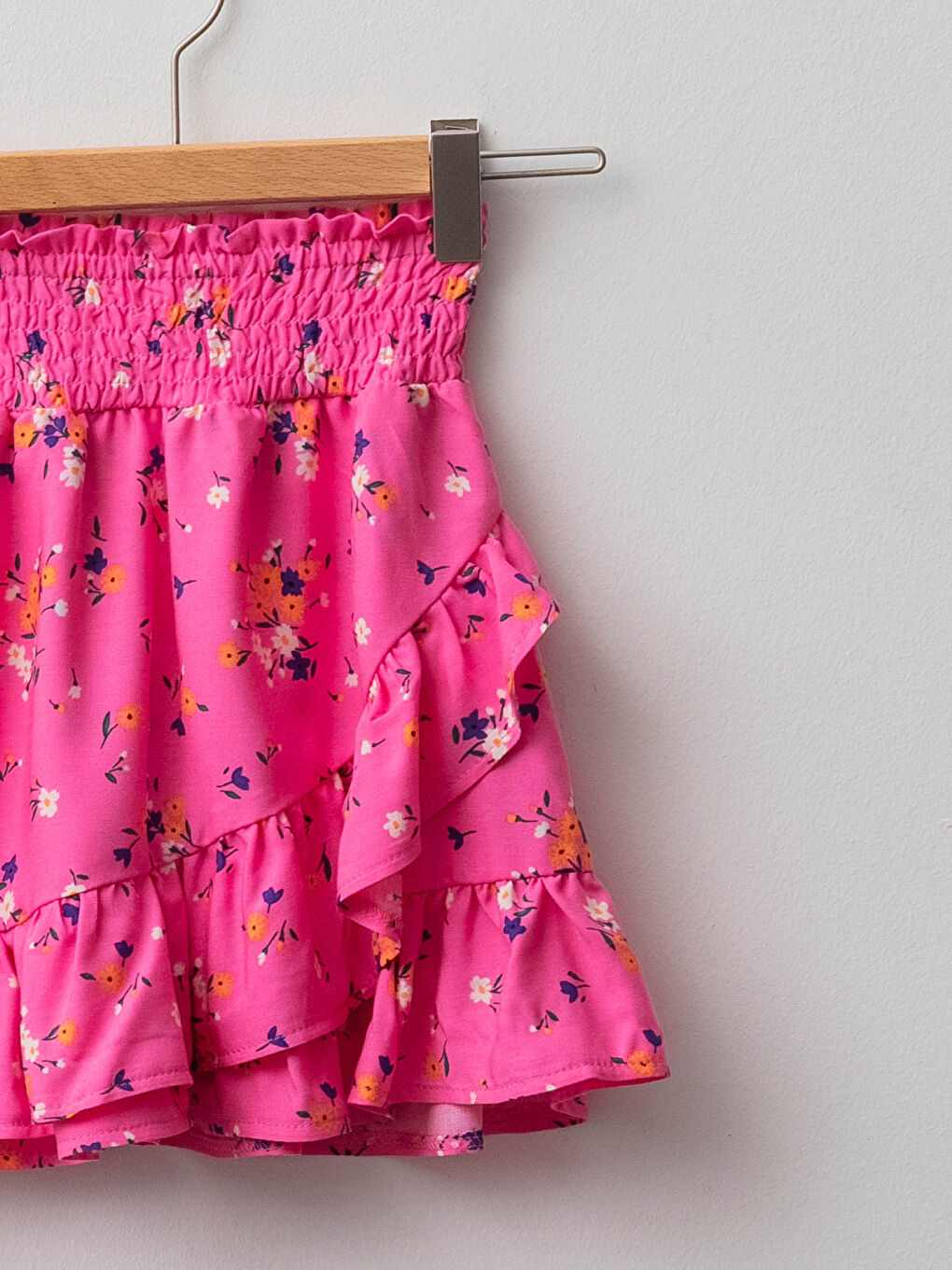 Square Neck Patterned Frill Detailed Viscose Girl's Blouse and Skirt-2