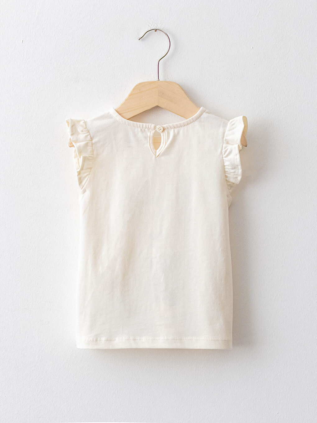 Ekru Bisiklet Yaka Kısa Kol Minnie Mouse Baskılı Pamuklu Kız Bebek Tişört-1