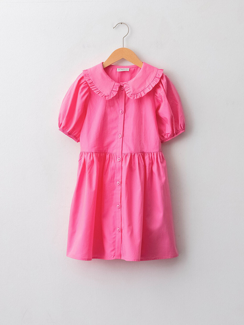 Pembe Bebe Yaka Basic Kısa Kollu Poplin Kız Çocuk Elbise