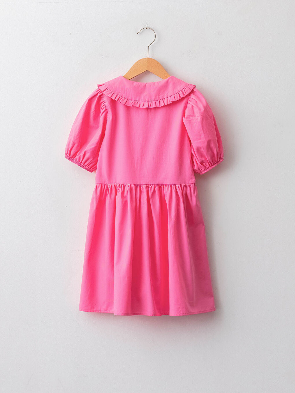 Pembe Bebe Yaka Basic Kısa Kollu Poplin Kız Çocuk Elbise-1