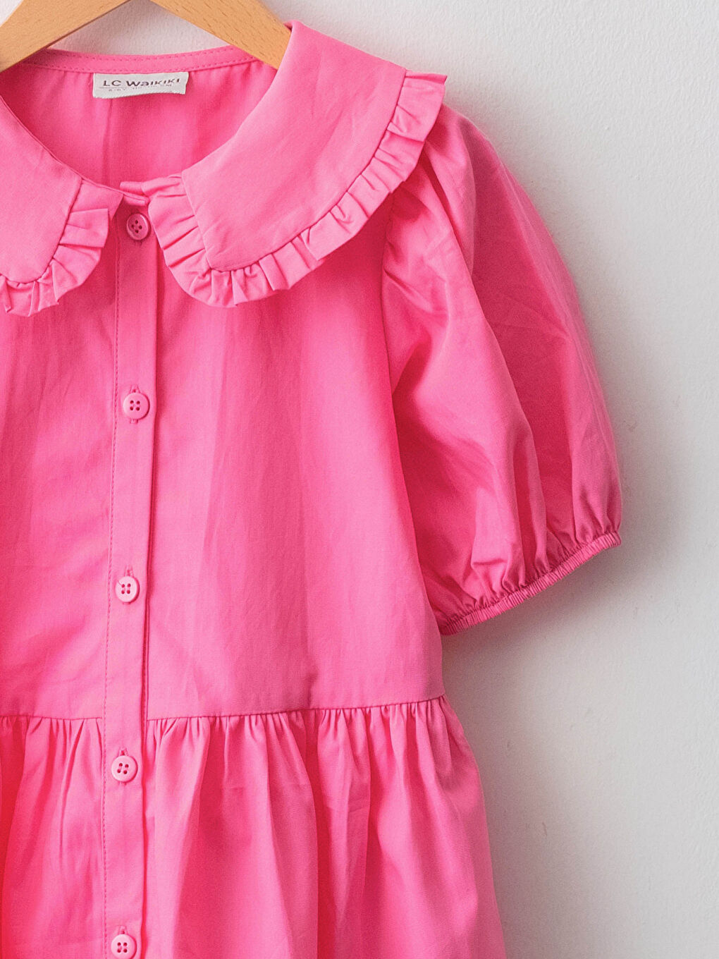 Pembe Bebe Yaka Basic Kısa Kollu Poplin Kız Çocuk Elbise-2