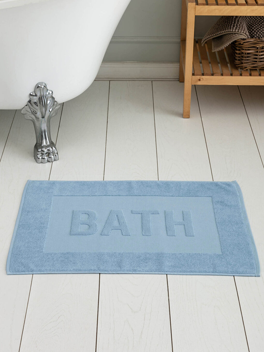 Mavi Slogan Detaylı Banyo Paspası 50x70 cm