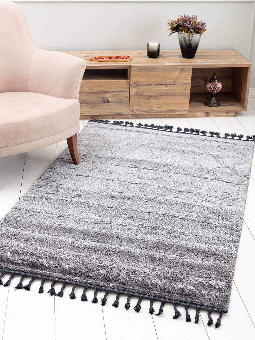 Karışık Püsküllü Jakarlı Dokuma Halı 120x180 cm